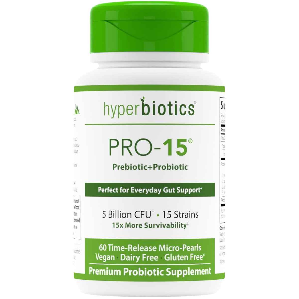 Hyperbiotics Probiótico PRO-15: Ideal Para El Soporte Diario Del Sistema Digestivo 5 Mil Millones CFU - 60 Microperlas de Liberación Prolongada - Haz Tu Pedido