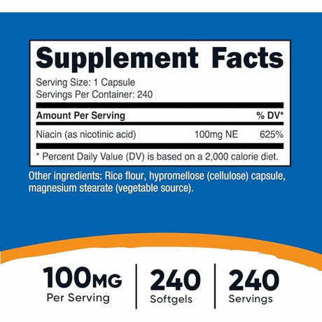 Niacina (vitamina B3) 100 mg - 240 Cápsulas - Haz Tu Pedido
