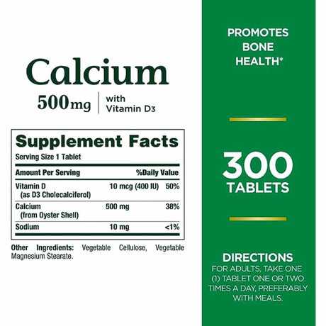 Calcio 500mg con Vitamina D3 - 300 Tabletas - Haz Tu Pedido