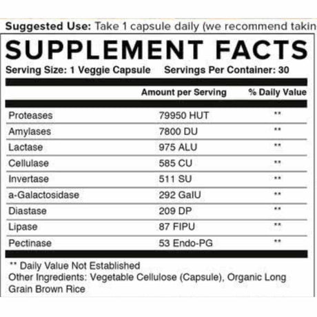 Enzimas Digestivas - 30 Cápsulas Veganas - Haz Tu Pedido