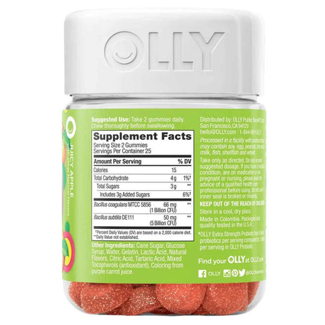 OLLY Probióticos Extra Potentes 6 Mil Millones CFU - 50 Gomitas - Tabla Nutricional - Haz Tu Pedido