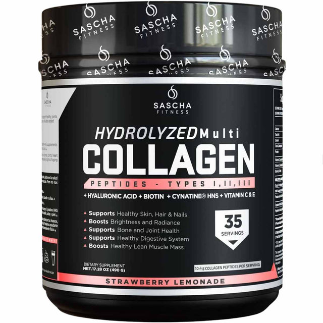 Sascha Fitness Hydrolyzed Collagen - Sabor Fresa y Limón - 490 g - Haz Tu Pedido