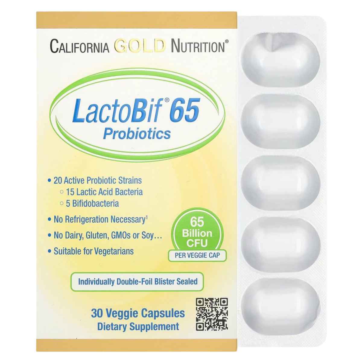 California Gold Nutrition LactoBif® 65 Probióticos 65 Mil Millones CFU - 30 Cápsulas Vegetales - Haz Tu Pedido