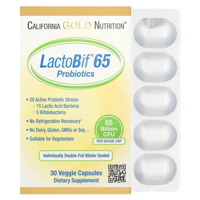 California Gold Nutrition LactoBif® 65 Probióticos 65 Mil Millones CFU - 30 Cápsulas Vegetales - Haz Tu Pedido
