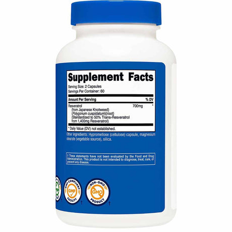 Nutricost Resveratrol 700 mg - 120 Cápsulas - Haz Tu Pedido
