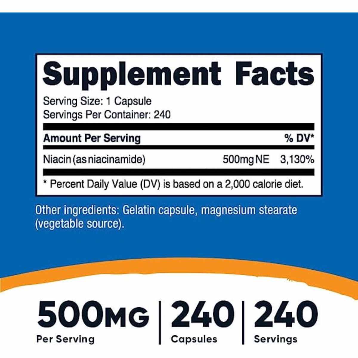 Niacinamida - 500 mg - 240 Cápsulas - Haz Tu Pedido