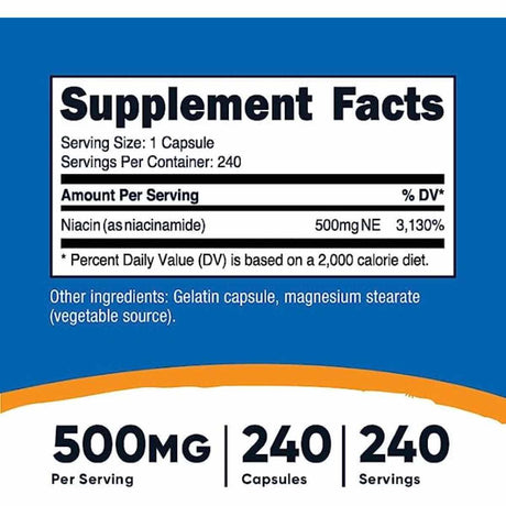 Niacinamida - 500 mg - 240 Cápsulas - Haz Tu Pedido
