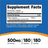 Acetil L-Carnitina - 500 mg - 180 Cápsulas - Haz Tu Pedido