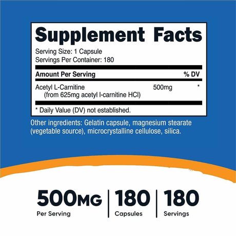 Acetil L-Carnitina - 500 mg - 180 Cápsulas - Haz Tu Pedido