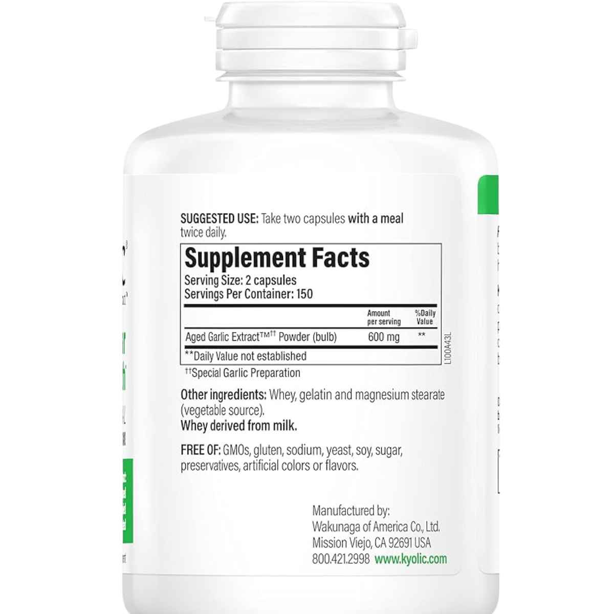 Kyolic Fórmula Salud Cardiovascular - 300 Tabletas - Tabla Nutricional - Haz Tu Pedido