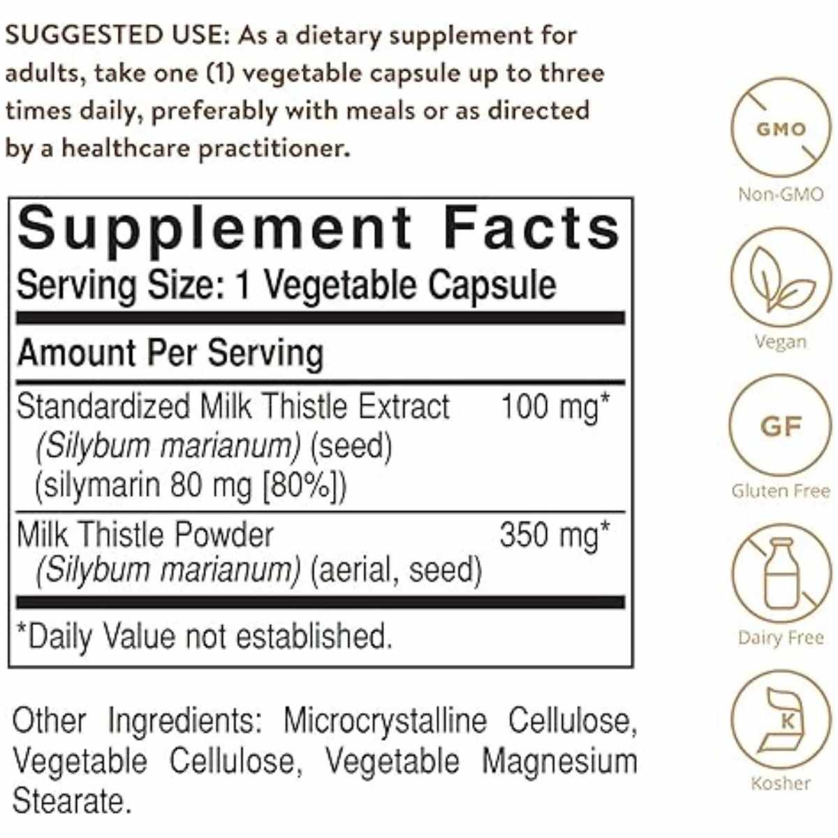 Solgar Cardo Mariano - 250  Cápsulas Vegetales - Tabla Nutricional - Haz Tu Pedido