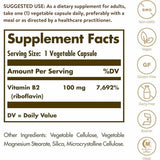 Solgar Vitamina B2 (Riboflavina)  100 mg - 100  Cápsulas Vegetales - Tabla Nutricional - Haz Tu Pedido