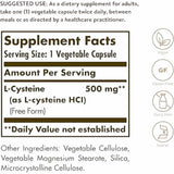 Solgar L-Cisteína 500 mg - 90 Cápsulas Vegetales - Tabla Nutricional - Haz Tu Pedido