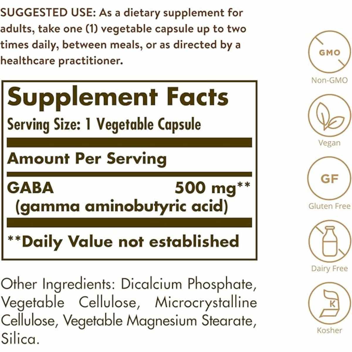 Solgar GABA 500 mg - Cápsulas Vegetales