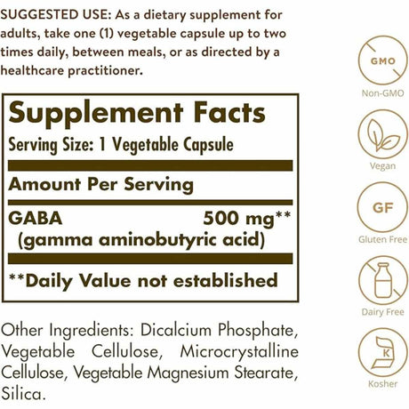 Solgar GABA 500 mg - Cápsulas Vegetales
