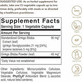 Solgar Extracto de Hoja de Ginkgo Biloba - 180 Cápsulas Vegetales - Tabla Nutricional - Haz Tu Pedido