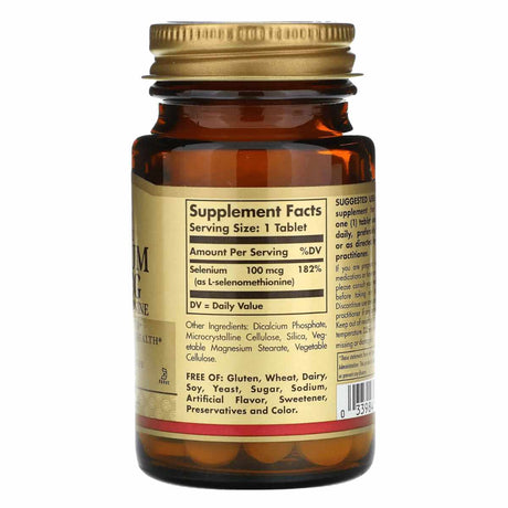 Solgar Selenio Sin Levadura 100 mcg - 100 Tabletas - Tabla Nutricional - Haz Tu Pedido