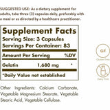 Solgar Gelatina - 250 Cápsulas - Tabla Nutricional - Haz Tu Pedido