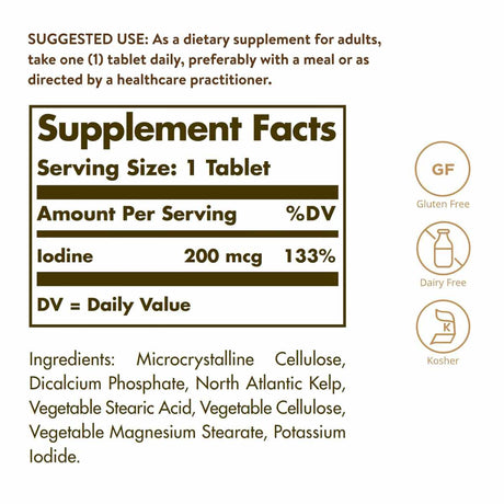 Solgar Algas Marinas - 250 Tabletas - Tabla Nutricional - Haz Tu Pedido