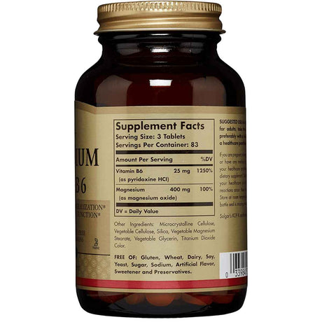 Solgar Magnesio con Vitamina B6 - 250 Tabletas - Tabla Nutricional - Haz Tu Pedido