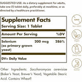 Solgar Selenio  200 mcg - 100  Tabletas - Tabla Nutricional - Haz Tu Pedido