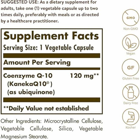 Solgar CoQ-10 120 mg - 60 Cápsulas Vegetales - Tabla Nutricional - Haz Tu Pedido