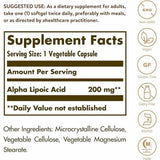 Solgar Ácido Alfa Lipoico 200 mg - 50  Cápsulas Vegetales - Tabla Nutricional - Haz Tu Pedido