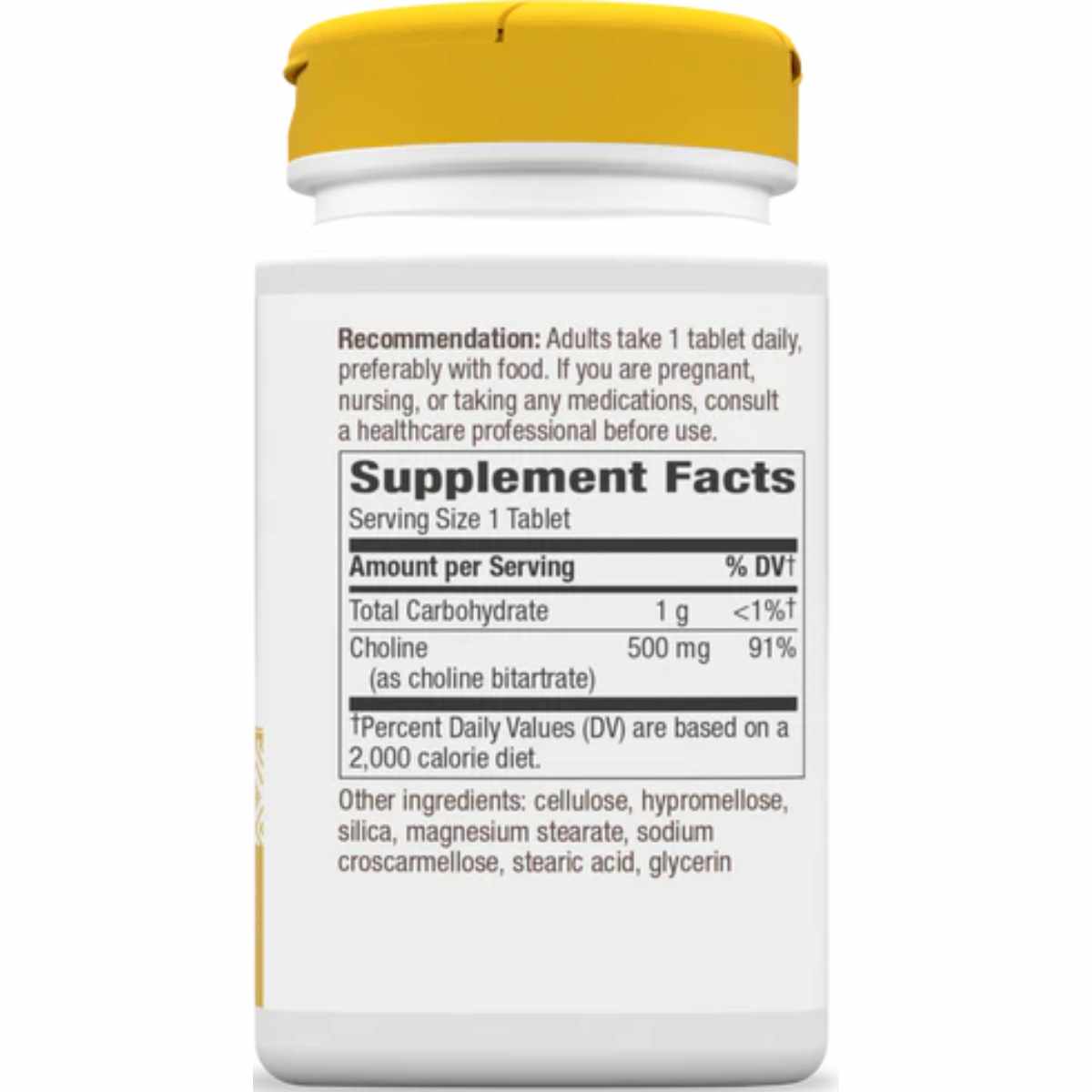 Natures Way Colina  500 mg - 100  Tabletas - Tabla Nutricional - Haz Tu Pedido