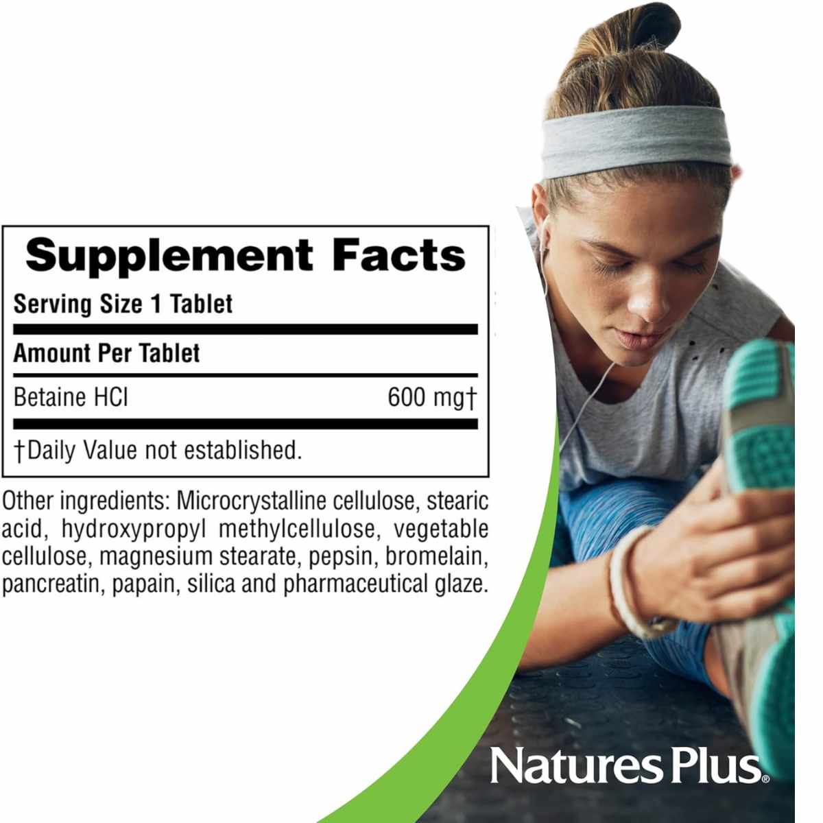 Natures Plus Clorhidrato De Betaína 600 mg - 90 Tabletas - Tabla Nutricional - Haz Tu Pedido
