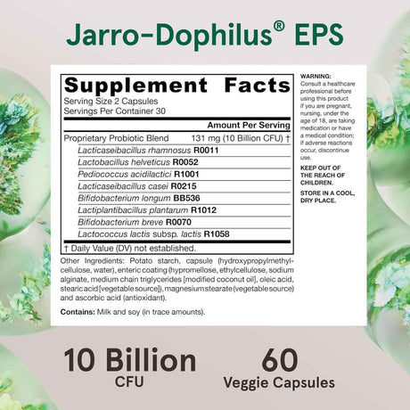 Jarrow Formulas Dophilus EPS Probióticos 10 Mil Millones CFU - 60 Cápsulas Vegetales - Tabla Nutricional - Haz Tu Pedido