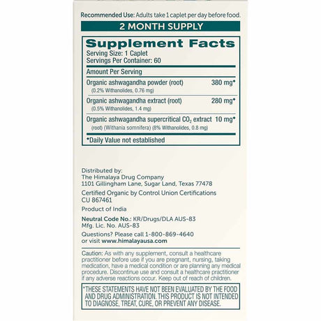 Himalaya - Ashwagandha Orgánica (670 mg - 60 Caplets)
