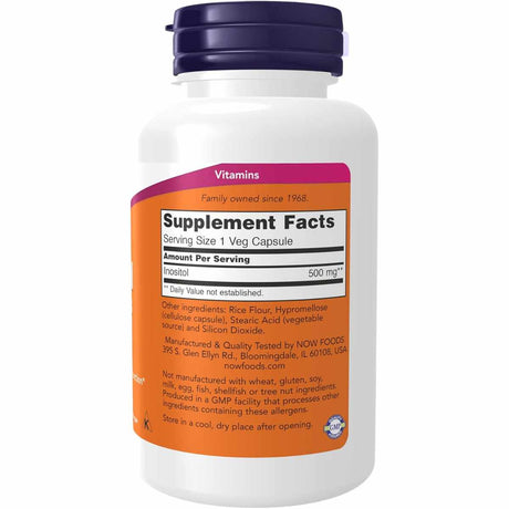 NOW Foods Inositol 500 mg - 100 Cápsulas Veganas - Tabla Nutricional - Haz Tu Pedido