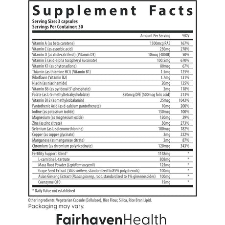 Fairhaven FertilAid for Men - 90 Cápsulas - Tabla Nutricional - Haz Tu Pedido