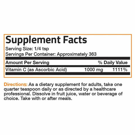Bronson Vitamina C Cristales de Ácido Ascórbico Puro  1000 mg - 1 lb - Tabla Nutricional - Haz Tu Pedido
