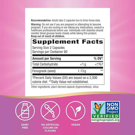 Natures Way Semillas de Fenogreco  - 180 Cápsulas Veganas - Tabla Nutricional - Haz Tu Pedido