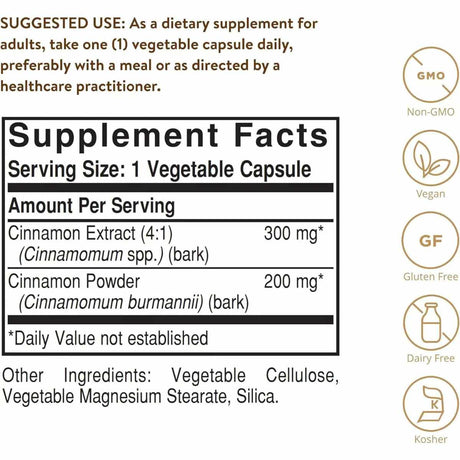 Solgar Canela  - 100 Cápsulas Vegetales - Tabla Nutricional - Haz Tu Pedido