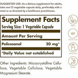 Solgar Policosanol  20 mg - 100  Cápsulas Vegetales - Tabla Nutricional - Haz Tu Pedido