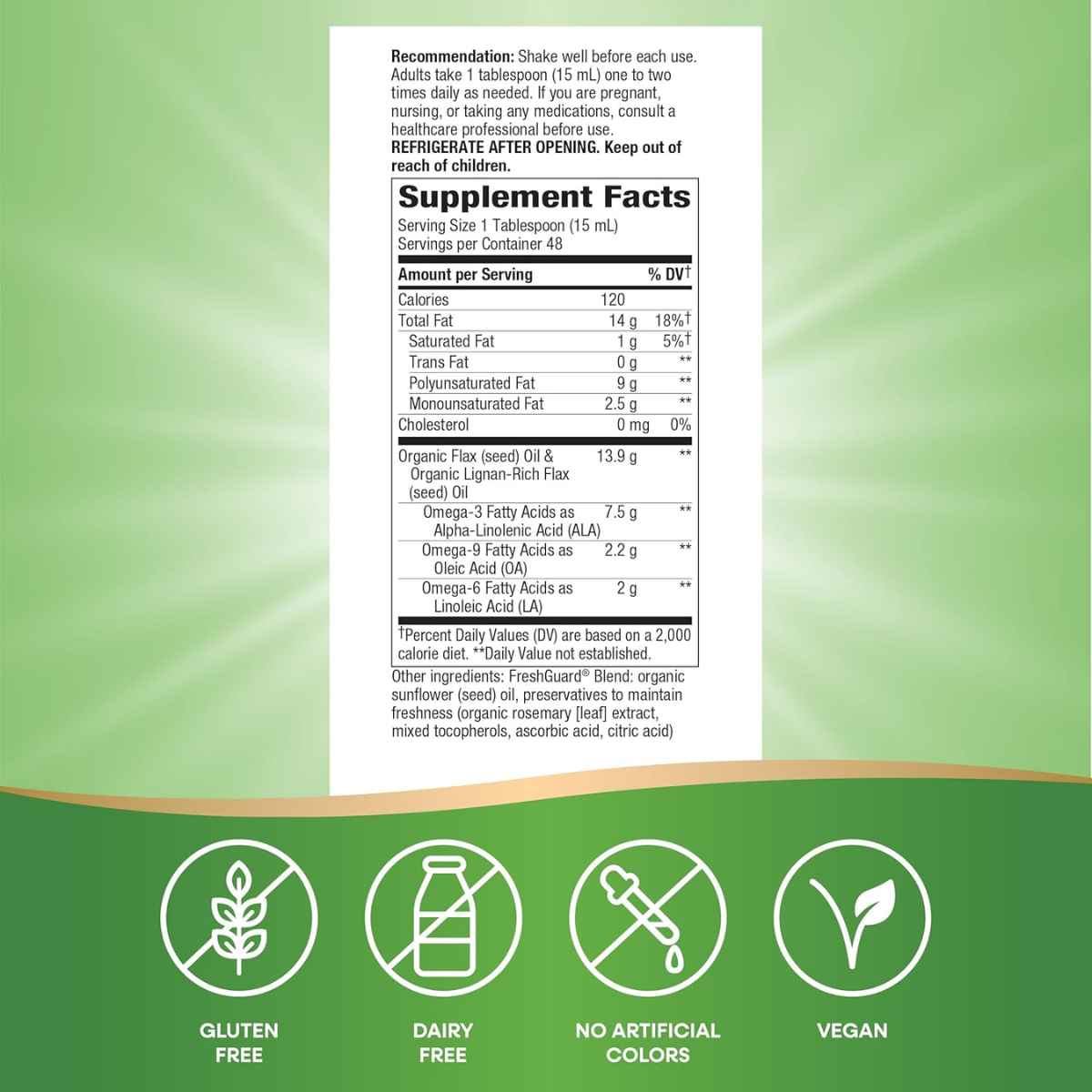 Aceite de Linaza Orgánica - 720 ml -Tabla Nutricional - Haz Tu Pedido
