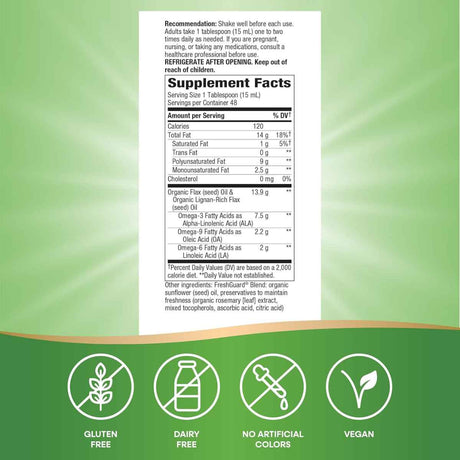 Aceite de Linaza Orgánica - 720 ml -Tabla Nutricional - Haz Tu Pedido
