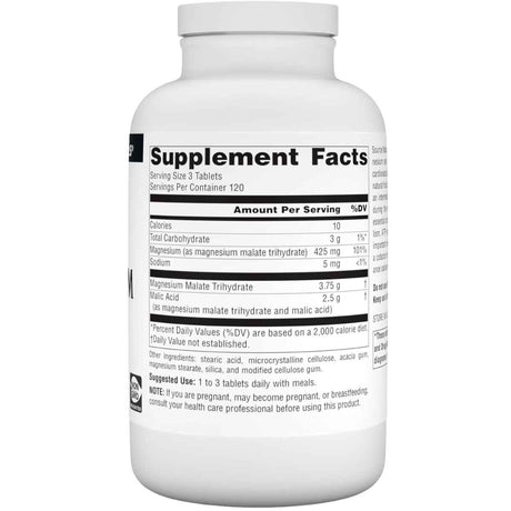 Source Naturals Malato de Magnesio  3750 mg - 360 Tabletas - Tabla Nutricional - Haz Tu Pedido