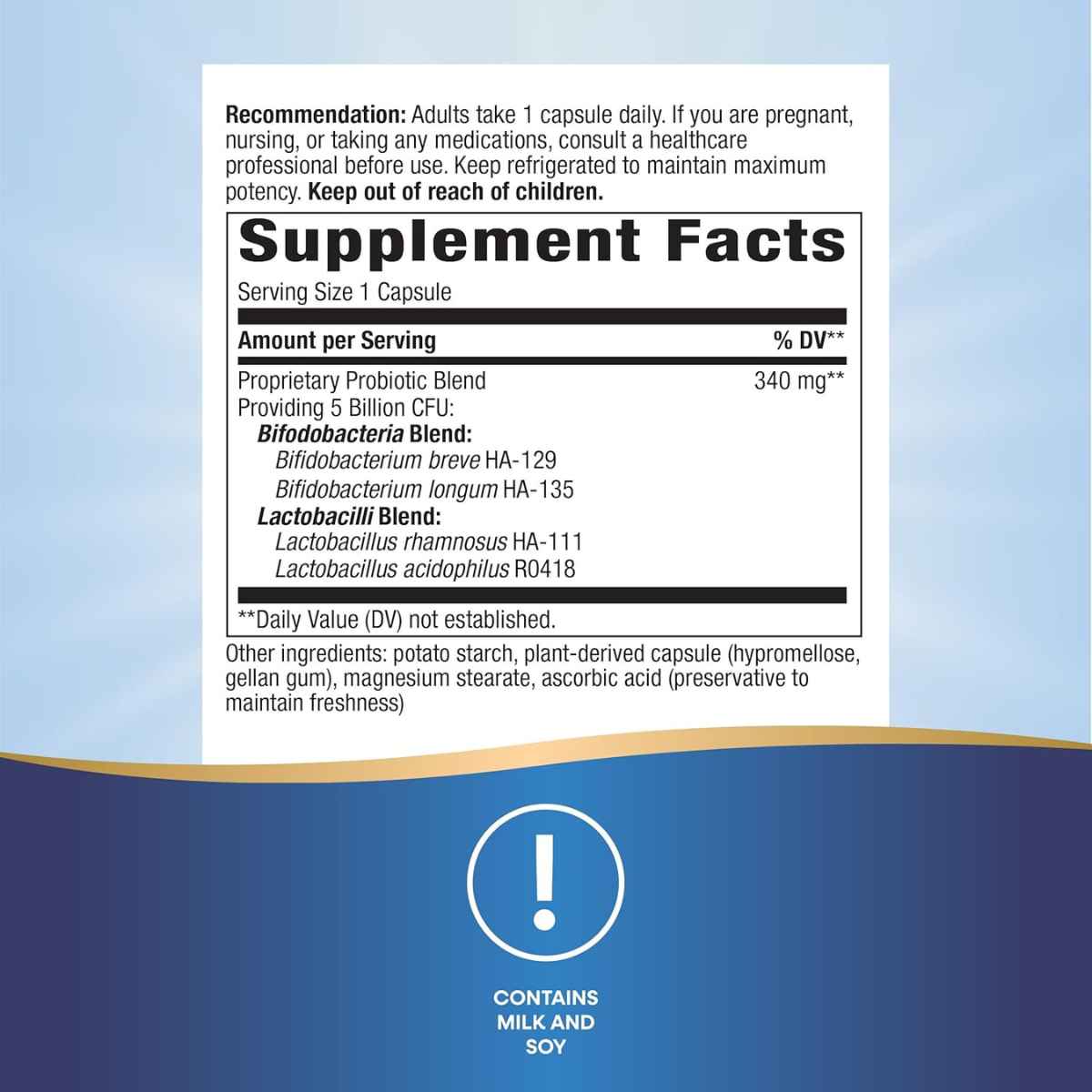 Natures Way Primadophilus® Probiótico Bifidus  Bienestar Digestivo 5 Mil Millones CFU - 180 Cápsulas - Tabla Nutricional - Haz Tu Pedido