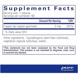 Pure Encapsulations Glicinato de Cobre 2 mg - 60 Cápsulas - Tabla Nutricional - Haz Tu Pedido