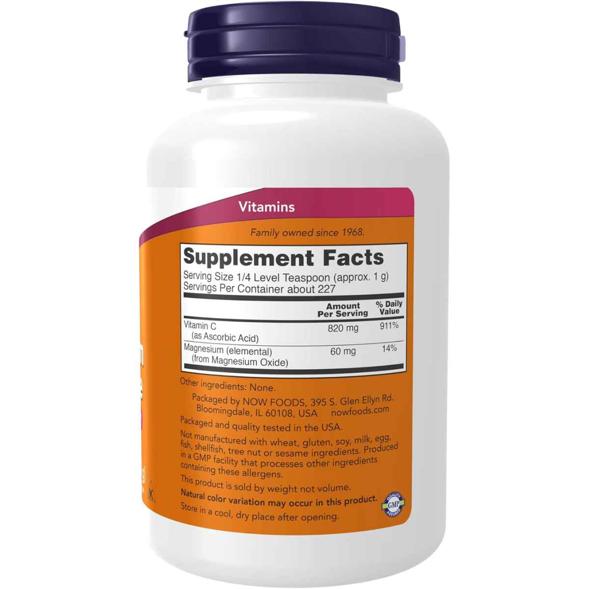NOW Foods® Ascorbato De Magnesio - 227 g - Tabla Nutricional - Haz Tu Pedido