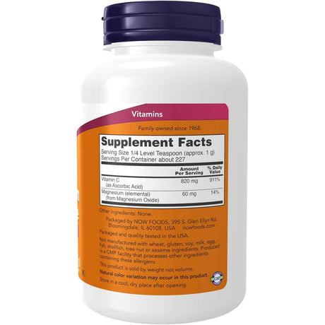 NOW Foods® Ascorbato De Magnesio - 227 g - Tabla Nutricional - Haz Tu Pedido
