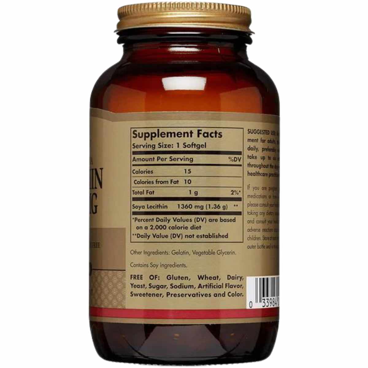 Solgar Lecitina 1360 mg - 100 Cápsulas Blandas - Tabla Nutricional - Haz Tu Pedido