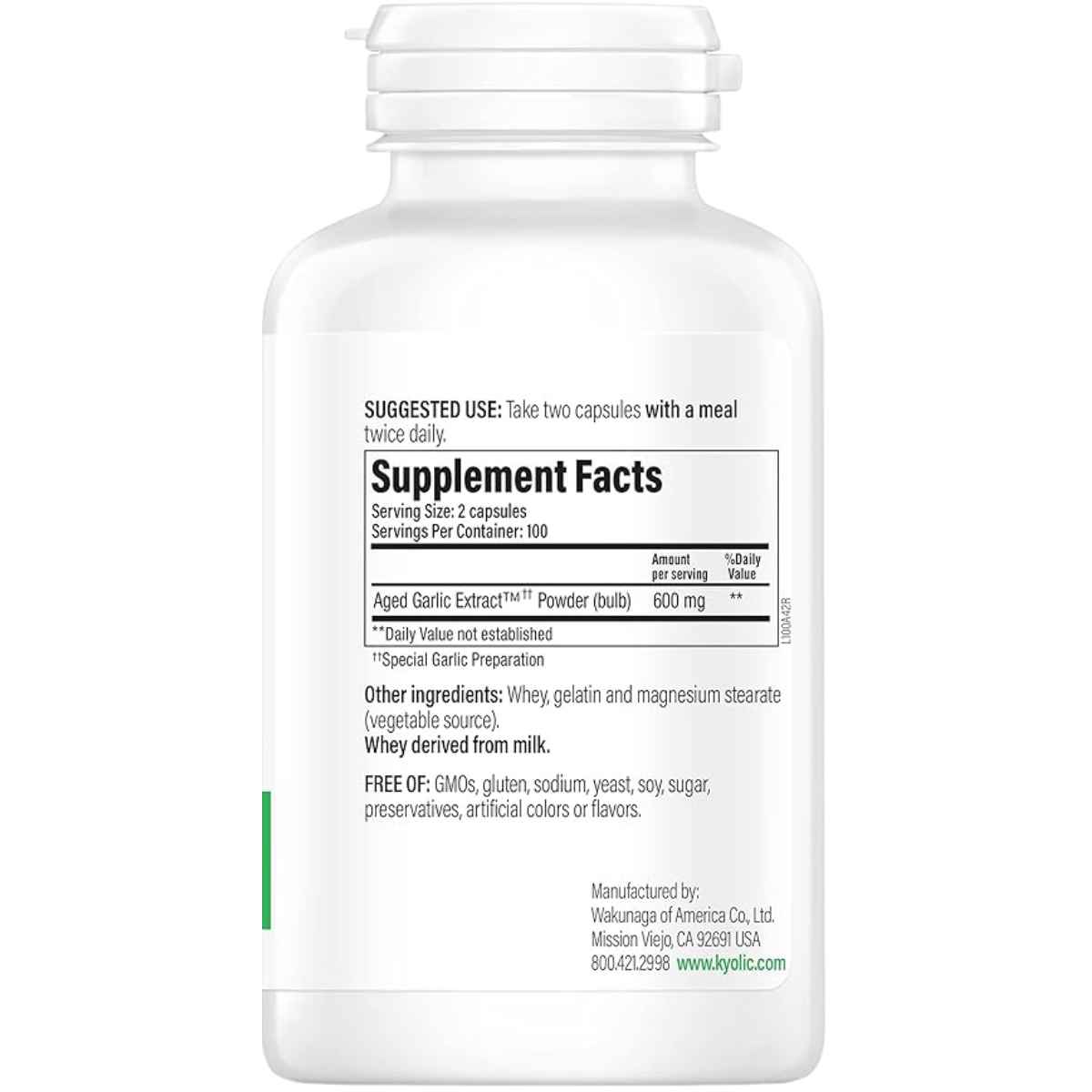Kyolic  Fórmula Salud Cardiovascular - 200 Tabletas - Tabla Nutricional - Haz Tu Pedido