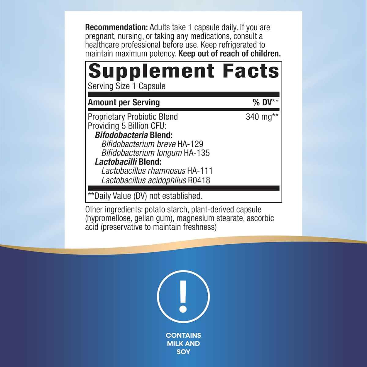 Natures Way Primadophilus® Probiótico Bifidus  Bienestar Digestivo 5 Mil Millones CFU - 90 Cápsulas - Tabla Nutricional - Haz Tu Pedido