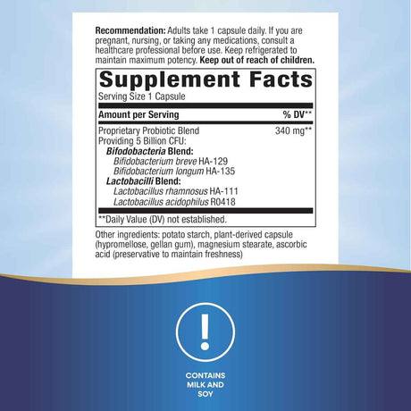 Natures Way Primadophilus® Probiótico Bifidus  Bienestar Digestivo 5 Mil Millones CFU - 90 Cápsulas - Tabla Nutricional - Haz Tu Pedido