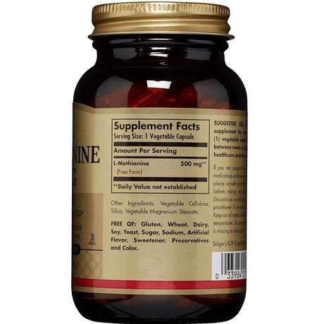 Solgar  L-Metionina 500 mg - 90  Cápsulas Vegetales - Tabla Nutricional - Haz Tu Pedido