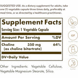 Solgar Colina  350 mg - 100  Cápsulas Vegetales - Tabla Nutricional - Haz Tu Pedido